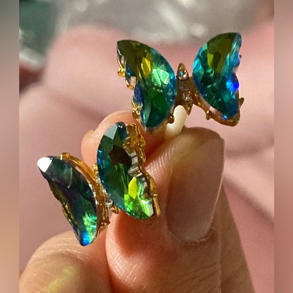 Green /Blue Butterfly Stud Earrings - Picture 7 of 8